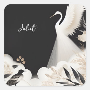 Adesivo Quadrado Nuvem Asiática de Penas Grou Diversão Chá de Noiva