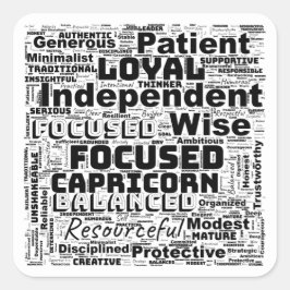 Adesivo Quadrado Nuvem de Palavras Inspiradas no Zodíaco de Capricó