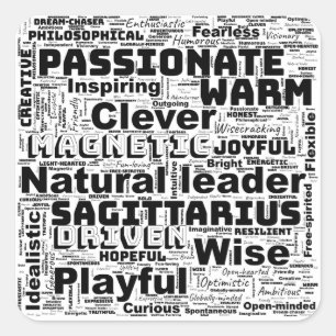 Adesivo Quadrado Nuvem de Palavras Inspiradas no Zodíaco de Sagitár