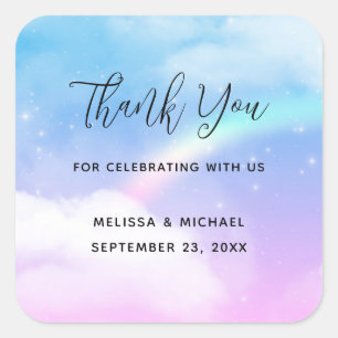 Adesivo Quadrado Nuvens de Pastel mágicas e um Arco-Íris Obrigado