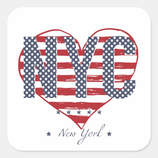 Adesivo Quadrado NYC American Flag Heart (Frente)