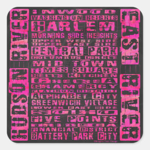 Adesivo Quadrado NYC Neighborods Quente Rosa