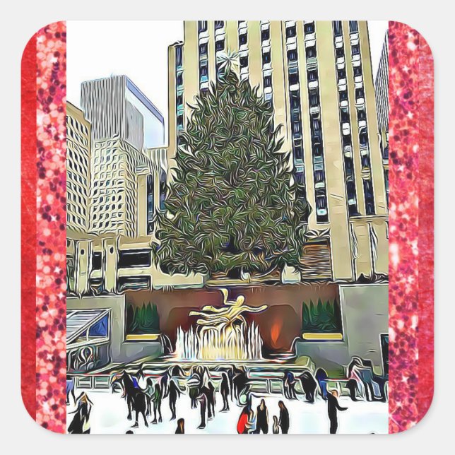 Adesivo Quadrado NYC Rockefeller Center Ice Skating Rink Sticker (Frente)
