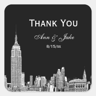 Adesivo Quadrado NYC Skyline 01 Etch DIY BG Favor Tag Obrigado