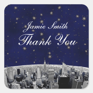 Adesivo Quadrado NYC Skyline 2 Blue Dourada Star Obrigado