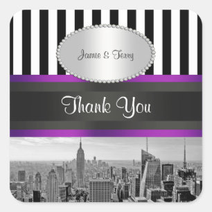 Adesivo Quadrado NYC Skyline BW ESB Blk Wht Strp Purpl P Marcas de 