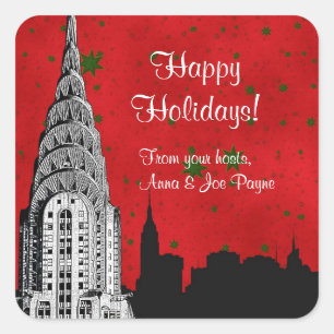 Adesivo Quadrado NYC Skyline Etch Chrysler Natal Holiday Tag