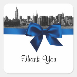 Adesivo Quadrado NYC Wide Skyline Enchida BW Real Blue Favor Tag #2