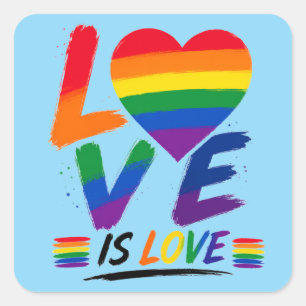 Adesivo Quadrado O Amor é Amor – Design de Pincel de Orgulho Arco-í
