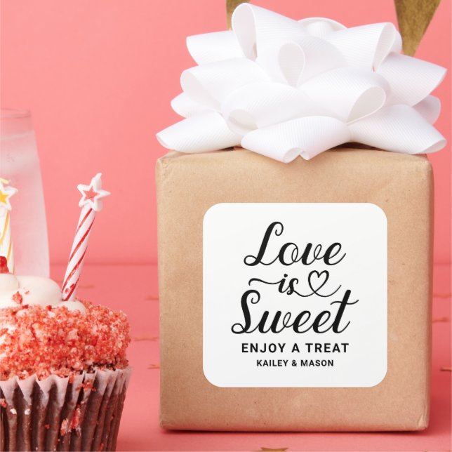 Adesivo Quadrado O Amor é Doce Coração Moderno Casamento Script (Festa)