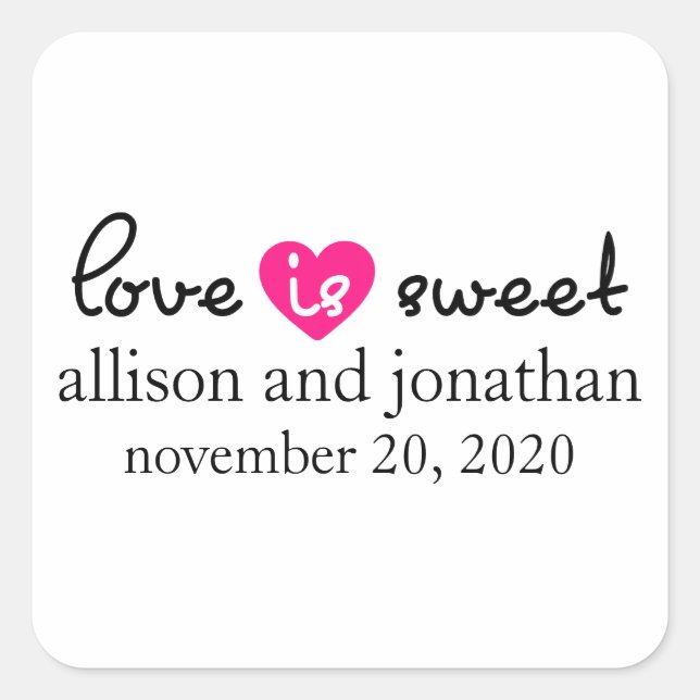 Adesivo Quadrado O Amor É Um Doce Rótulo Cardíaco Moderno (Preto /  (Frente)