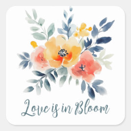 Adesivo Quadrado O Amor Está em Festa Aquarela Floral Chá de Noiva