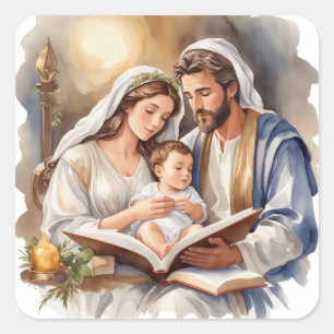 Adesivo Quadrado O bebê Jesus recém-nascido com Mary e Joseph