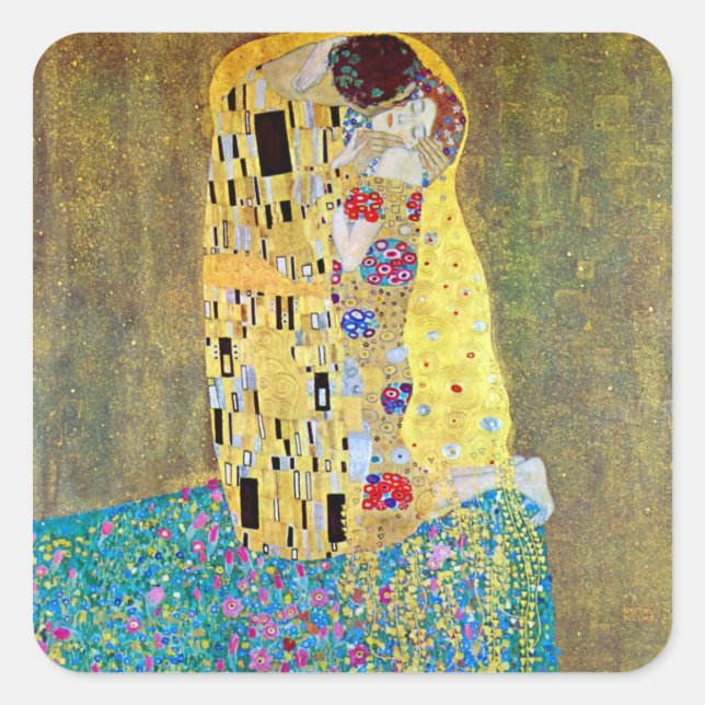 Adesivo Quadrado O Beijo 2 de Gustav Klimt (Frente)
