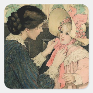 Adesivo Quadrado O Bonnet rosa de Jessie Willcox Smith