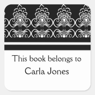 Adesivo Quadrado O branco Bookplates-Preto feito sob encomenda roda
