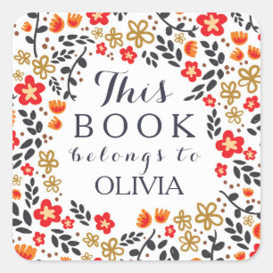 Adesivo Quadrado O branco vermelho floral bonito este livro