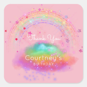 Adesivo Quadrado O brilho dos Tag do favor do arco-íris Stars o