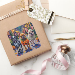 Adesivo Quadrado O Bulldog Francês Trick-or-Tratating Halloween Cos