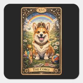 Adesivo Quadrado O Cartão de Tarot do Corgi