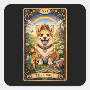 Adesivo Quadrado O Cartão de Tarot do Corgi