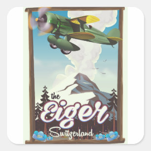 Adesivo Quadrado O Cartaz de viagem da montanha Eiger, Suíça