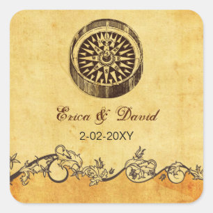 Adesivo Quadrado o casamento náutico do compasso rústico envolve