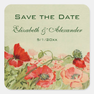 Adesivo Quadrado O casamento vintage, flores vermelhas das papoilas