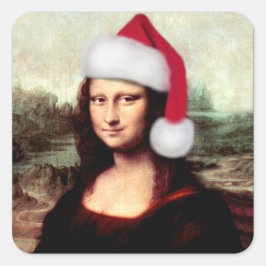Adesivo Quadrado O Chapéu Natal de Mona Lisa