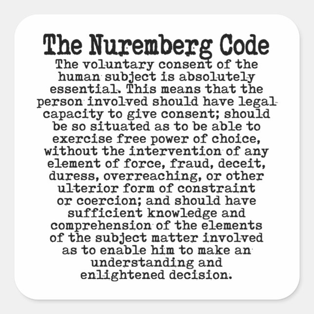Adesivo Quadrado O Código de Nuremberga (Frente)
