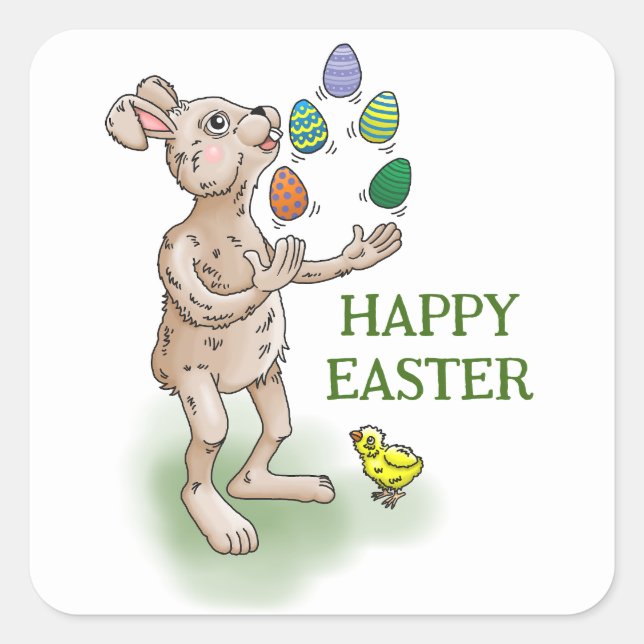 Adesivo Quadrado O Coelhinho da Páscoa juga com os ovos da Páscoa (Frente)