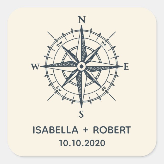 Adesivo Quadrado O Compass Azul | Monograma de Casamento (Frente)