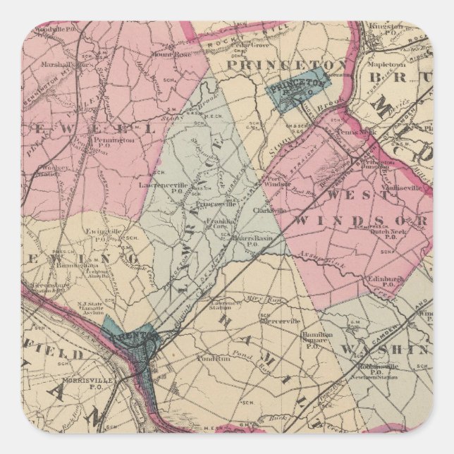 Adesivo Quadrado O Condado de Mercer, NJ (Frente)