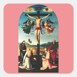 Adesivo Quadrado O Cristo Crucificado com a Virgem Maria