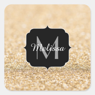 Adesivo Quadrado O dourado do champanhe brilha como brilho Monogram