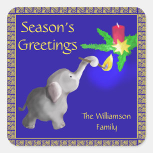 Adesivo Quadrado O elefante personalizado ilumina um Natal da vela