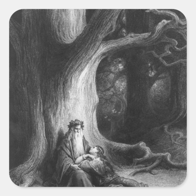 Adesivo Quadrado O Enchanter Merlin e a Fada Vivien (Frente)