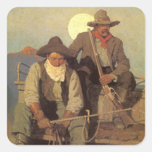 Adesivo Quadrado O Estágio de Pagamento por NC Wyeth, Velhos Caubói