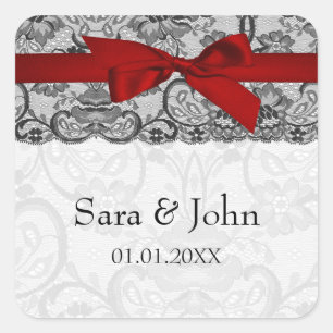 Adesivo Quadrado O falso ata e fita vermelha, selos pretos do