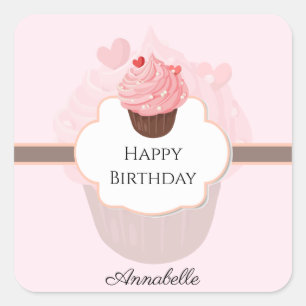 Adesivo Quadrado O feliz aniversario   personalizou o cupcake de  