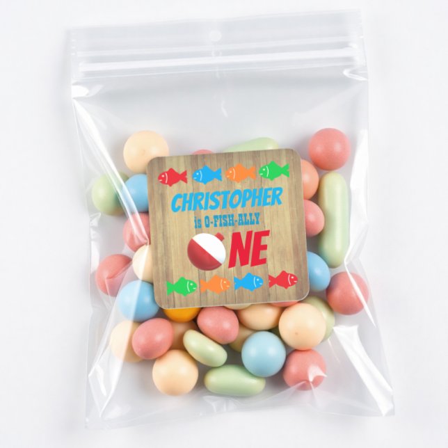 Adesivo Quadrado O-Fish-Ally Um primeiro aniversario De Pesca (Criador carregado)