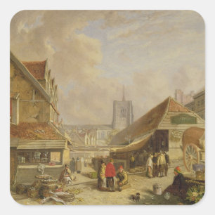 Adesivo Quadrado O Fishmarket velho, Norwich, 1825 (óleo no painel