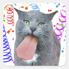 Adesivo Quadrado O Gato Da Festa Recebeu Sua Língua?