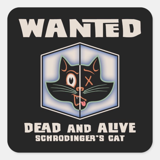 Adesivo Quadrado O Gato de Schrodinger foi procurado (Frente)