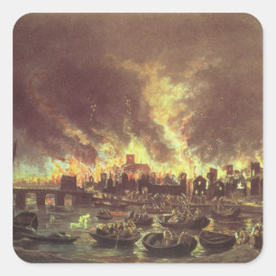 Adesivo Quadrado O grande fogo de Londres, 1666