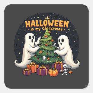 Adesivo Quadrado O Halloween é meu Papai noel de Natal Engraçado Gh