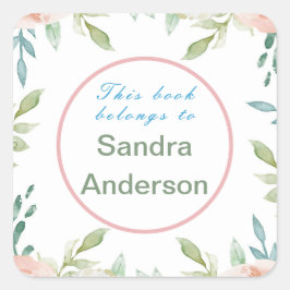 Adesivo Quadrado O Livro Floral Moderno Pertence À Mensagem De Nome