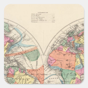 Adesivo Quadrado O mapa do atlas de mundo com correntes e ventos de