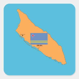 Adesivo Quadrado O mapa e a bandeira de Aruba