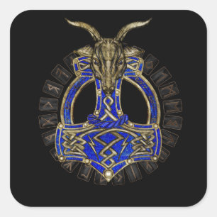 Adesivo Quadrado O martelo de Thor - Dourado e Lapis Lazuli